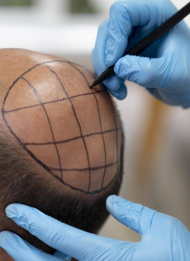 mature man going through follicular unit extraction process scaled